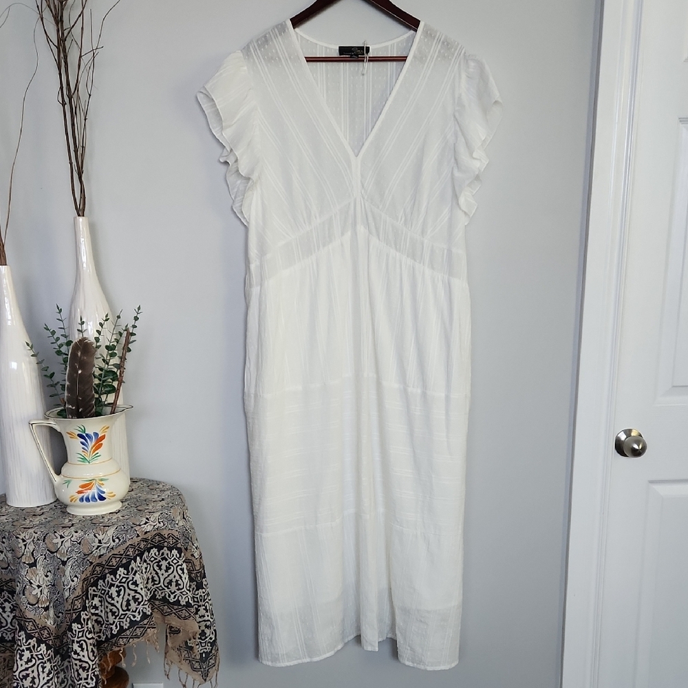 2X Womans Maxi Dress, Tie Waist, Flutter Sleeves, Vneck